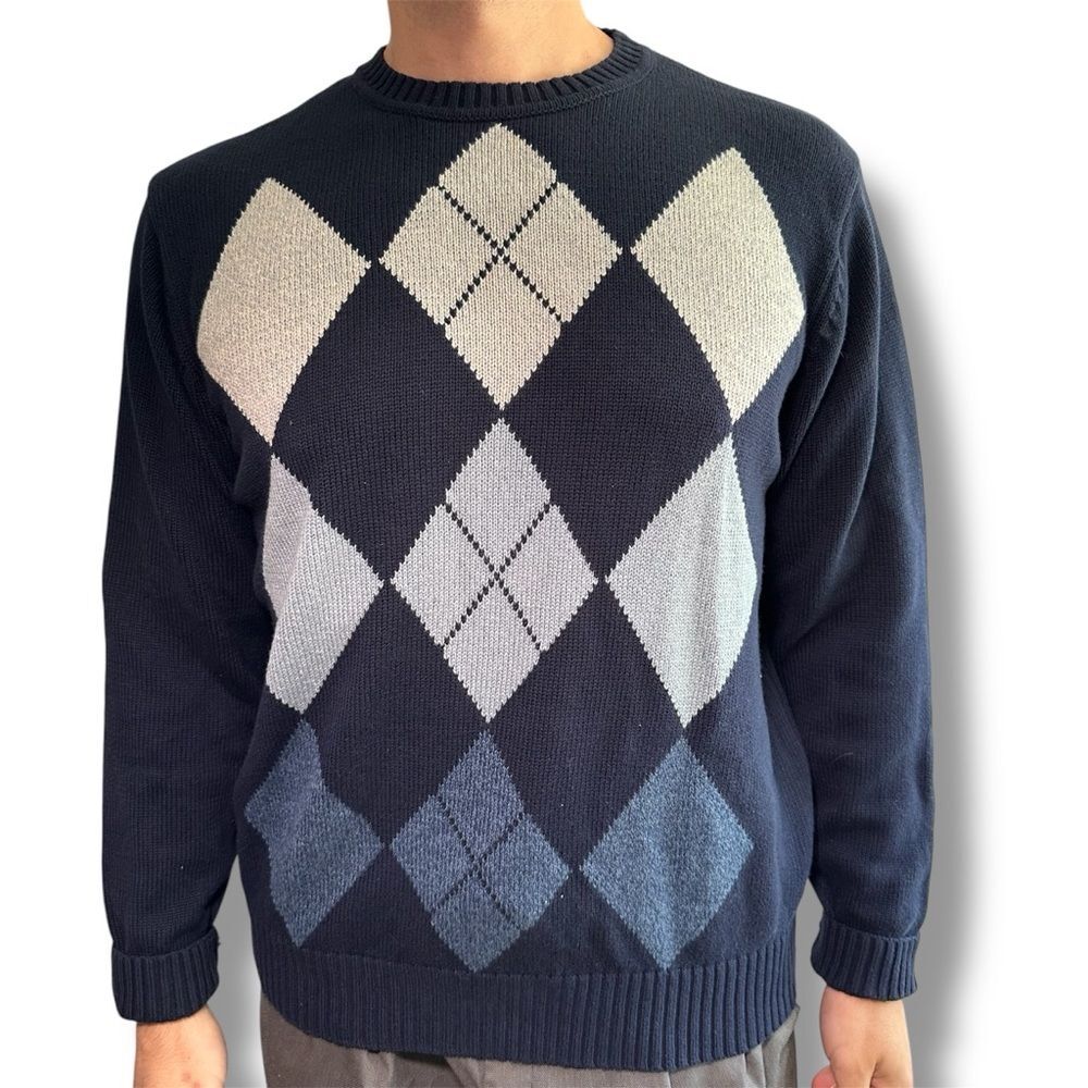 Dockers Blue and White Crewneck Sweater Argyle Pattern